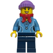 LEGO Medium Blue Female Shirt with Two Buttons and Shell Pendant, Dark Blue Legs, Red Bandana, Medium Lavender Knit Cap minifigure