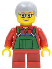 LEGO Overalls Farmer Green, Short Red Legs, Glasses (Boy) minifigure