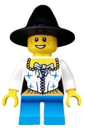 LEGO Girl, Black Witch Hat, Pirate Female Corset, Short Dark Azure Legs, Freckles minifigure