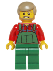 LEGO Overalls Farmer Green, Dark Tan Hair and Beard minifigure