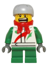 LEGO Octan - Jacket with Red and Green Stripe, Green Short Legs, Red Bandana, Helmet Sports with Vent Holes, Black Eye Corner Crinkles minifigure