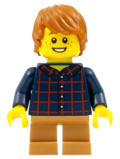 LEGO Plaid Button Shirt, Medium Nougat Short Legs, Dark Orange Hair Tousled minifigure