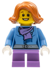 LEGO Christmas Train Ride Passenger - Medium Blue Jacket with Light Purple Scarf, Short Legs minifigure