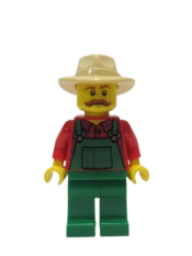 LEGO Overalls Farmer Green, Tan Fedora, Moustache minifigure