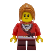 LEGO Sweater Cropped with Bow, Heart Necklace, Dark Red Short Legs, Dark Orange Ponytail Long with Side Bangs minifigure