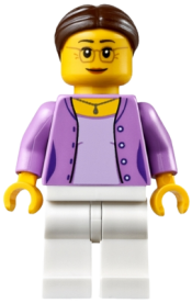 LEGO Grandma - Medium Lavender Jacket over Lavender Shirt, White Legs, Brown Hair in a Bun minifigure