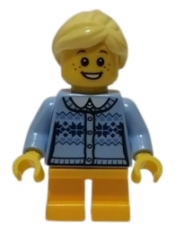 LEGO Girl - Fair Isle Sweater, Bright Light Yellow Ponytail, Bright Light Orange Legs Short, Freckles minifigure