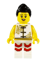 LEGO Woman, Lion Dance, White Shirt, White Legs with Red Fringe minifigure