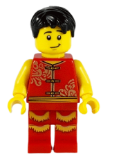 LEGO Man, Lion Dance, Red Shirt, Red Legs with Gold Fringe minifigure