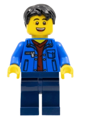 LEGO Man, Black Hair, Blue Jacket, Dark Red Shirt, Dark Blue Legs minifigure