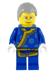 LEGO Shadow Puppeteer, Light Bluish Gray Hair, Glasses, Blue Changshan with Yellow Hem and Sash, Silver Circles Pattern minifigure