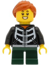 LEGO Girl - Black Hoodie with Skeleton Torso, Dark Green Short Legs, Dark Orange Hair minifigure