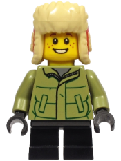 LEGO Boy - Olive Green Winter Jacket, Black Short Legs, Ushanka Hat minifigure