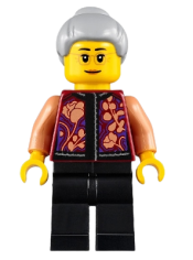 LEGO Grandmother, Floral Shirt, Black Legs, Light Bluish Gray Hair, Glasses minifigure