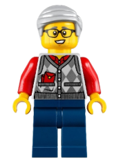 LEGO Grandfather, Argyle Cardigan over Red Shirt, Dark Blue Legs, Light Bluish Gray Hair minifigure