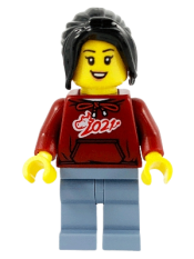 LEGO Woman, Dark Red '2021' Shirt, Sand Blue Legs, Long Black Hair minifigure