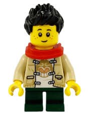 LEGO Child Boy, Monkie Kid Shirt, Red Scarf, Dark Green Short Legs, Black Hair minifigure