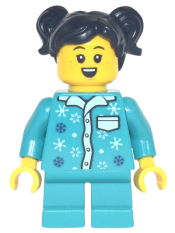 LEGO Girl - Dark Turquoise Pajamas, Dark Turquoise Short Legs, Black Pigtails minifigure