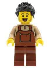 LEGO Man, Black Spiky Hair, Dark Tan Shirt, Reddish Brown Overalls and Legs minifigure