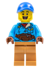 LEGO Man, Blue Cap, Dark Azure Jacket, Medium Nougat Legs minifigure