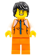 LEGO Man, Orange Tracksuit, Black Hair minifigure