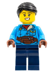 LEGO Woman, Black Hair, Dark Azure Jacket, Dark Blue Legs minifigure