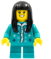 LEGO Child Girl, Dark Turquoise Pajamas, Long Black Hair, Short Legs minifigure