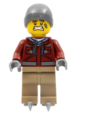 LEGO Man, Dark Red Jacket, Dark Tan Legs, Dark Bluish Gray Beanie, Ice Stakes minifigure