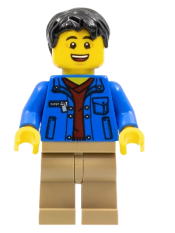 LEGO Man, Black Hair, Blue Jacket, Dark Red Shirt, Dark Tan Legs minifigure