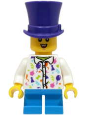 LEGO Boy - White Shirt, Dark Azure Short Legs, Dark Purple Top Hat minifigure