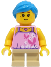 LEGO Girl - Bright Pink Top with Butterflies and Flowers, Tan Short Legs, Dark Azure Hair minifigure