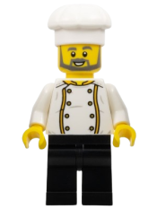 LEGO Chef - Jacket with Bright Light Orange Trim, Gold Buttons and Dragon on Back, Black Legs, Dark Bluish Gray Beard minifigure