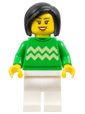 LEGO Woman - Bright Green Sweater with Bright Light Yellow Zigzag Lines, White Legs, Black Hair minifigure