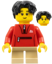 LEGO Child - Boy, Red Tracksuit Jacket, Tan Short Legs, Black Hair minifigure