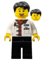 LEGO Waiter - Male, White Uniform Jacket, Black Legs, Black Hair minifigure