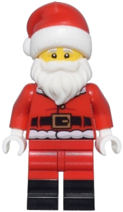 LEGO Santa - Fur Lined Jacket with 2 Wrinkles on Back, Red Legs with Black Boots, Santa Hat with Molded Red Top minifigure