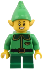 LEGO Elf - Dark Green Collar and Gold Horn, Open Mouth Smile minifigure