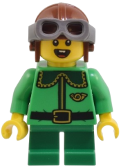 LEGO Elf - Dark Green Collar and Gold Horn, Reddish Brown Helmet, and Dark Bluish Gray Goggles minifigure