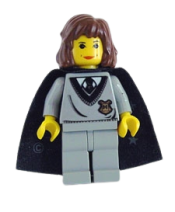 LEGO Hermione Granger, Hogwarts Torso, Light Gray Legs, Black Cape with Stars minifigure