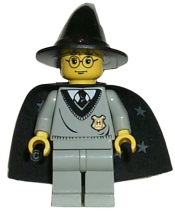 LEGO Harry Potter, Hogwarts Torso, Light Gray Legs, Black Wizard / Witch Hat, Black Cape with Stars minifigure