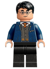 LEGO Harry Potter, Dark Blue Open Jacket over Gryffindor Cardigan Sweater, Black Legs minifigure