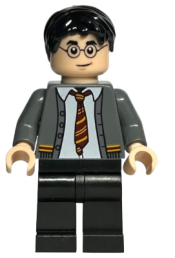 LEGO Harry Potter - Dark Bluish Gray Gryffindor Cardigan Sweater Open over Shirt without Wrinkles, Black Legs minifigure