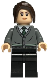 LEGO Pansy Parkinson - Dark Bluish Gray Slytherin Cardigan Sweater without Crest, Black Legs minifigure