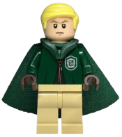 LEGO Draco Malfoy - Dark Green Slytherin Quidditch Uniform with Hood and Cape minifigure