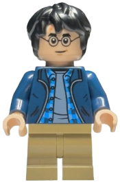 LEGO Harry Potter - Dark Blue Open Jacket over Plaid Shirt with Collar and Sand Blue Shirt, Dark Tan Medium Legs set
