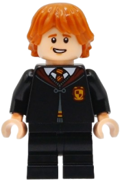 LEGO Ron Weasley - Gryffindor Robe Clasped, Black Medium Legs, Open Mouth Smile set