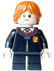 LEGO Ron Weasley - Gryffindor Robe Clasped, Sweater, Shirt and Tie, Black Short Legs, Lopsided Grin / Scared Open Mouth, Cheek Lines set