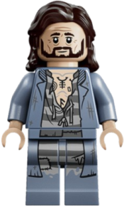 LEGO Sirius Black - Dark Brown Hair, Sand Blue Jacket over Tattered Striped Shirt, Printed Legs set