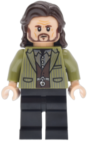LEGO Sirius Black - Dark Brown Hair, Olive Green Jacket, Black Plain Legs set
