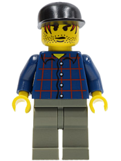 LEGO Plaid Button Shirt, Dark Gray Legs, Black Cap, Red Hair, Black Stubble (Werewolf Boy) minifigure